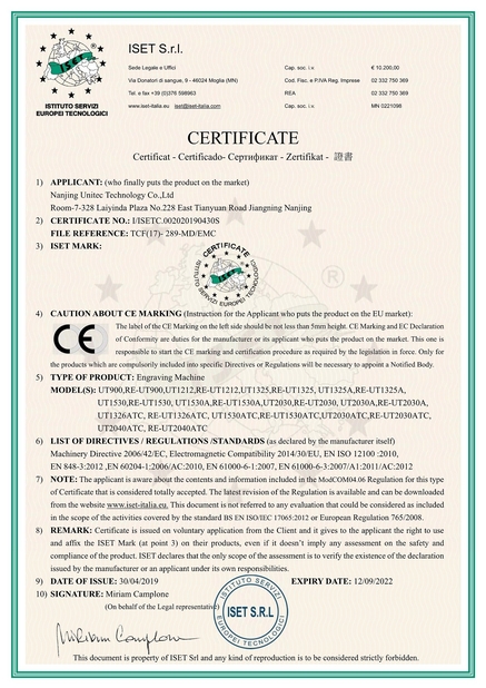 China Nanjing Unitec Technology Co., Ltd. certificaten